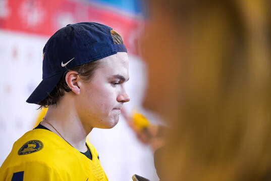 Axel Sandin-Pellikka of Sweden being interviewed