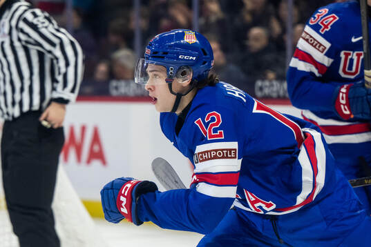 James Hagens of USA celebrates