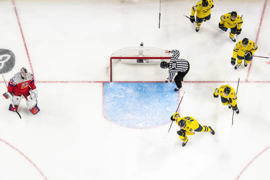 David Edstrom of Sweden celebrates scoring 1-1 followed by