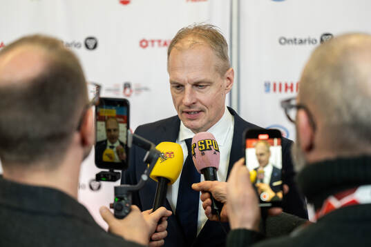 Head coach Magnus Hävelid of Sweden is interviewed