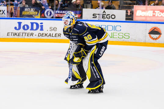 HV71s målvakt Hugo Alnefelt deppar