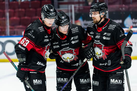 Malmö Redhawks Fredrik Händemark, Axel Sundberg och Johan