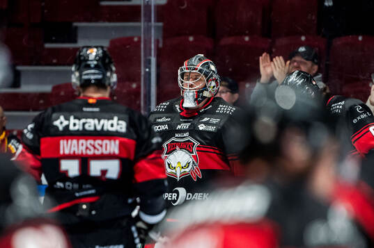 Malmö Redhawks målvakt Marek Langhamer jublar