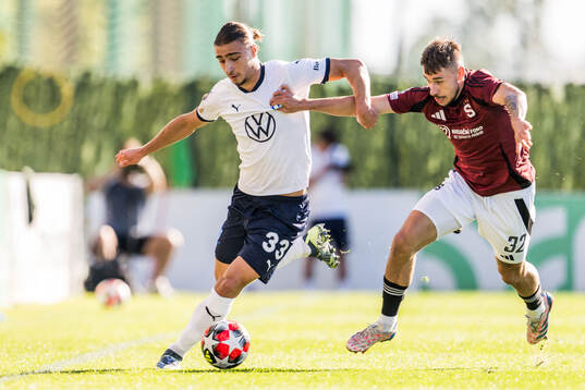 Elison Makolli of Malmö FF and Matej Rynes of Sparta Prag