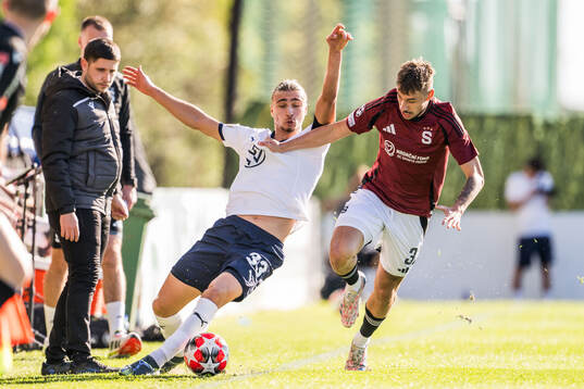 Elison Makolli of Malmö FF and Matej Rynes of Sparta Prag
