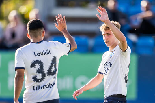 Zakaria Loukili and Hugo Bolin of Malmö FF celebrates