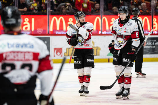 Malmö Redhawks Johan Olofsson och Dominik Badinka deppar