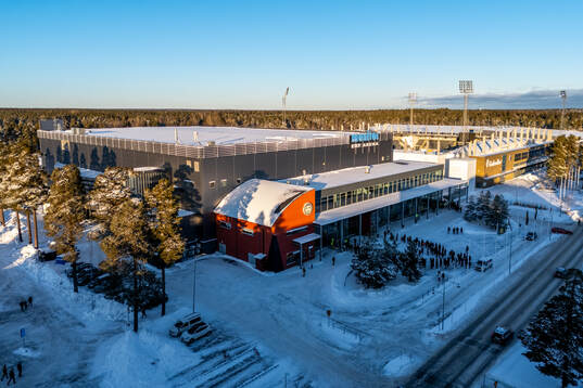 Drönarvy av Monitor ERP Arena och Gavlevallen