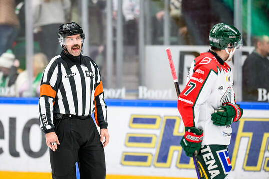 Domare Daniel Wessner och Frölundas Henrik Tömmernes