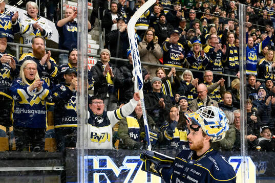 HV71s målvakt Hugo Alnefelt jublar