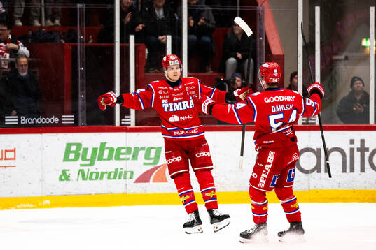 Timrås Sebastian Hartmann och Jonathan Dahlén jublar