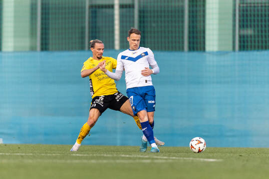 Niklas Hult of Elfsborg and Alvis Jaunzems of FKS Stal