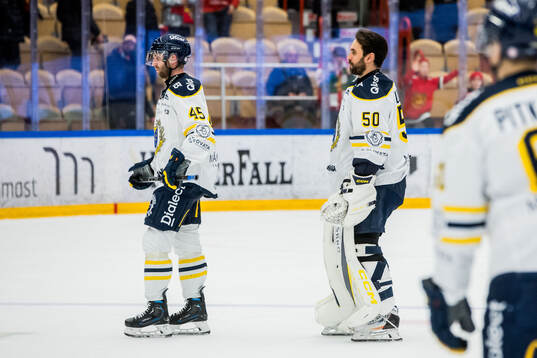 Södertäljes Sebastian Dyk och målvakt Frans Tuohimaa