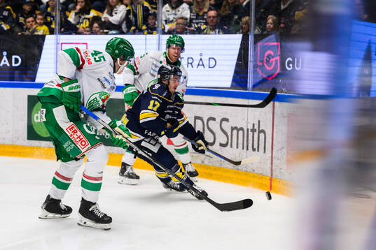 Rögles Gregor Biber och HV71s Isac Brännström