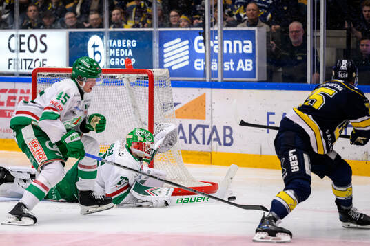 Rögles målvakt Arvid Holm och HV71s Radan Lenc