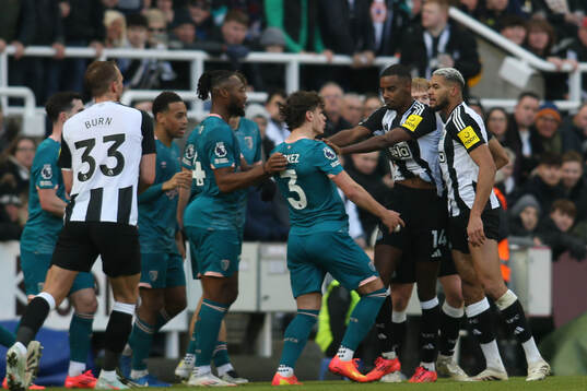 Alexander Isak of Newcastle United pushes AFC Bournemouth's