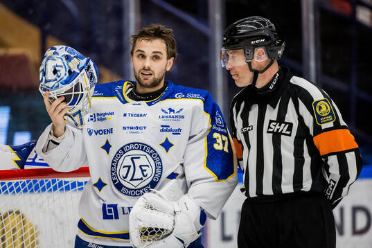 Leksands Peter Cehlarik och Domare Tobias Björk