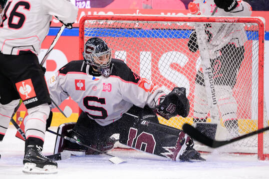 goaltender Jakub Kovar of Sparta Prague