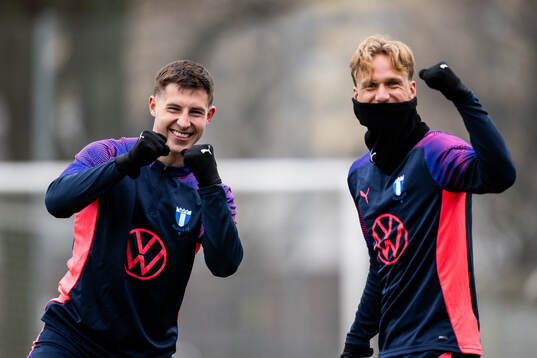 Lasse Berg Johnsen and Erik Botheim of Malmö FF