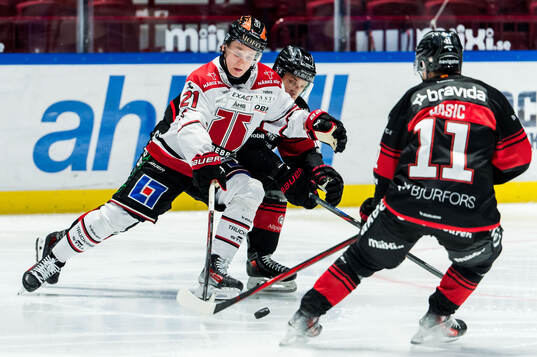 Örebros Patrik Puistola och Malmö Redhawks Jakub Galvas