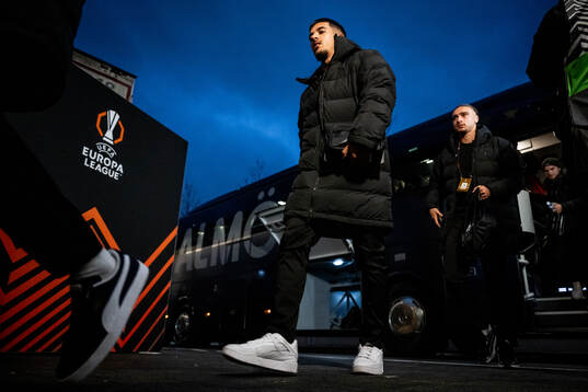 Zakaria Loukili and Elison Makolli of Malmö FF arrives to