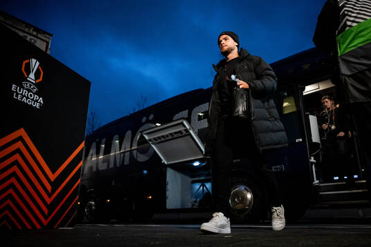 Gabriel Busanello of Malmö FF arrives to the stadium