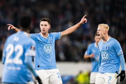 Lasse Berg Johnsen of Malmö FF celebrates