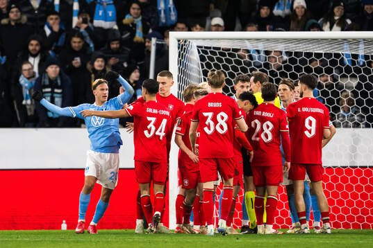Erik Botheim of Malmö FF and Anass Salah-Eddine of Twente