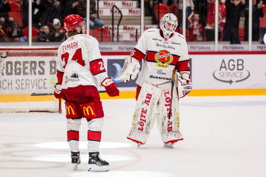 Almtunas Elliot Ekmark och målvakt Edvin Olofsson deppar