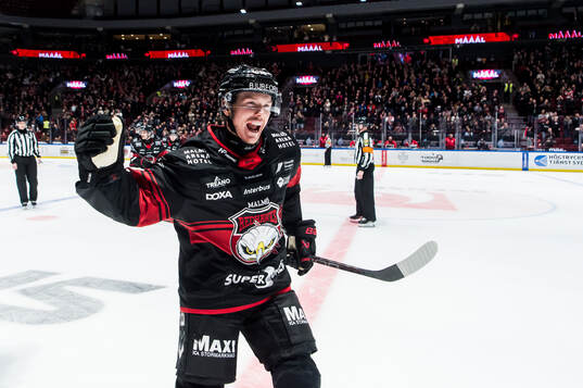 Malmö Redhawks Linus Öberg jublar