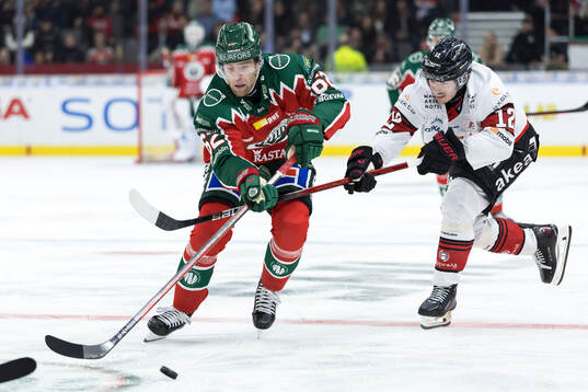 Frölundas Wiktor Nilsson och Malmö Redhawks Linus Öberg