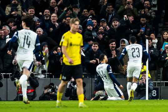 Dane Scarlett of Tottenham Hotspur celebrating the 1-0 goal