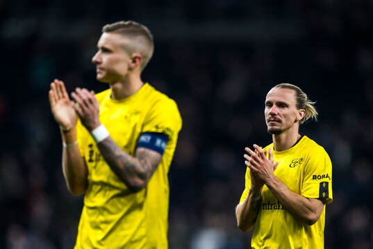Sebastian Holmen and Niklas Hult of Elfsborg look dejected