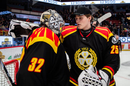 Brynäs målvakt Ludvig Persson och målvakt Oscar Westman