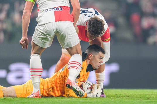 Goalkeeper Ales Mandous of Slavia Prag celebrates