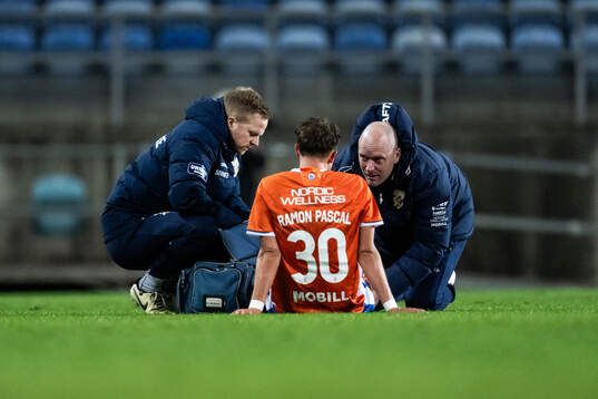 Physio therapists Kaj Leuther and Calle Persson tend to