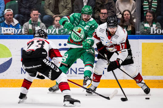 Rögles Dennis Everberg och Malmö Redhawks Johan Ivarsson