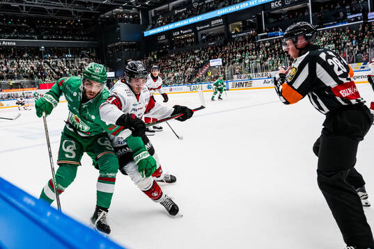 Rögles Josh Dickinson och Malmö Redhawks Nikola Pasic och