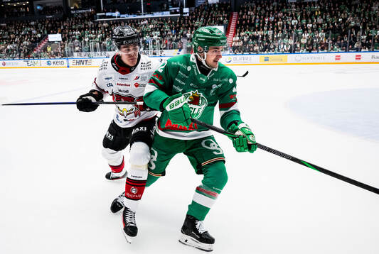 Malmö Redhawks Axel Sundberg och Rögles Brady Ferguson