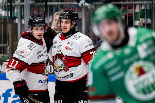 Malmö Redhawks Nikola Pasic och Jakub Galvas jublar
