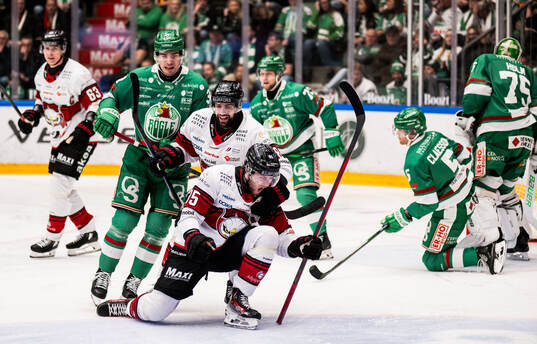 Malmö Redhawks Robin Hanzl och Carl Persson jublar