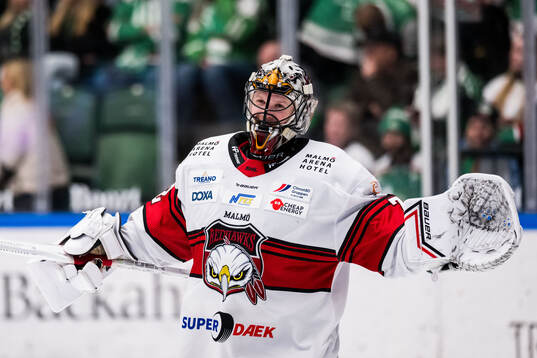 Malmö Redhawks målvakt Daniel Marmenlind jublar