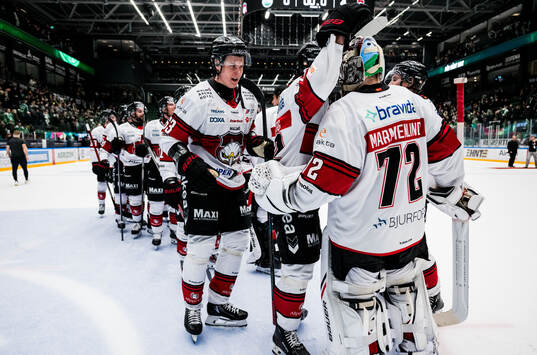 Malmö Redhawks Fredrik Händemark och målvakt Daniel