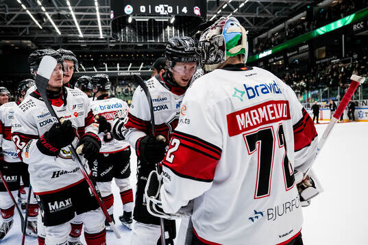 Malmö Redhawks Robin Salo och målvakt Daniel Marmenlind