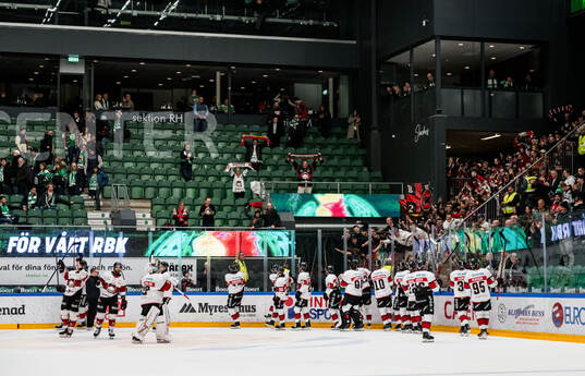 Malmö Redhawks spelare jublar med supportrarna