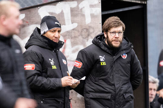 Helsingborgs tränare Klebér Saarenpää och  Max Lindén