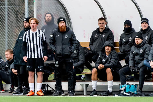 Landskronas Sam Hegdal, tränare Max Mölder och André
