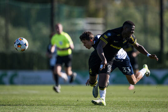 Emmanuel Gono of AIK and Luka Callø of AGF Århus