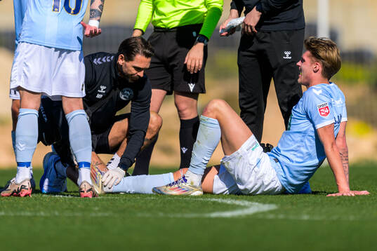 Lukas Björklund of Sönderjyske in pain