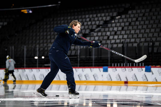 Goaltender coach Viktor Alm of the Swedish national ice